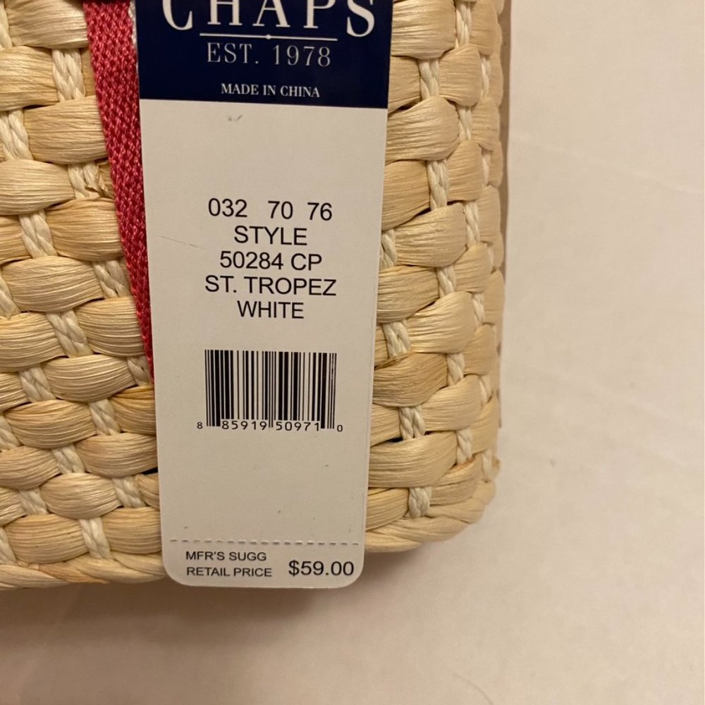 NWT Vtg Chaps Straw Bag with pink, orange, and white trim - Picture 7 of 7